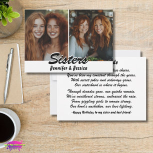 Carte d'anniversaire pour sœurs avec photo et poèm