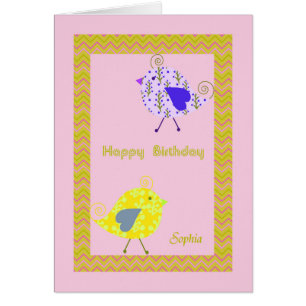 Carte d'anniversaire pour Sophia avec des oiseaux