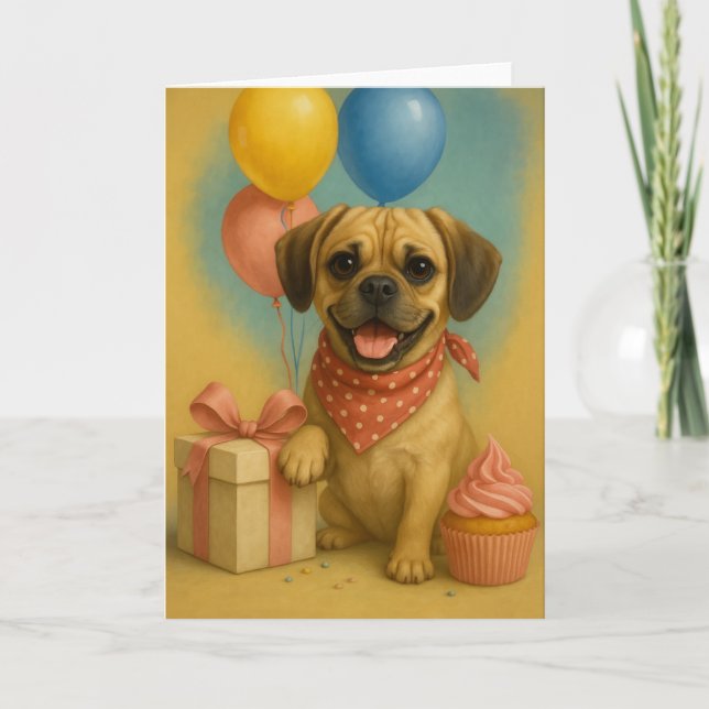 Carte d'anniversaire pour un adorable Puggle (Devant)