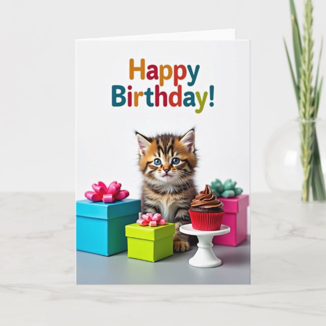 Carte d'anniversaire pour un doux chat tabby (Devant)