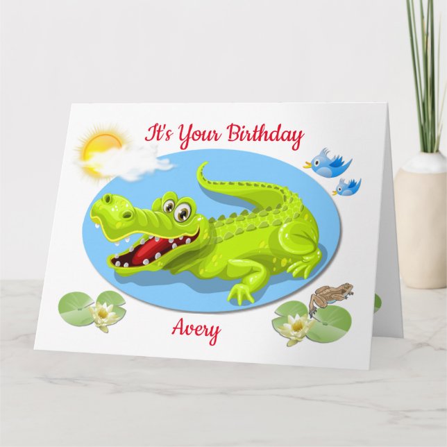 Carte d'anniversaire pour un enfant avec un crocod (Devant)