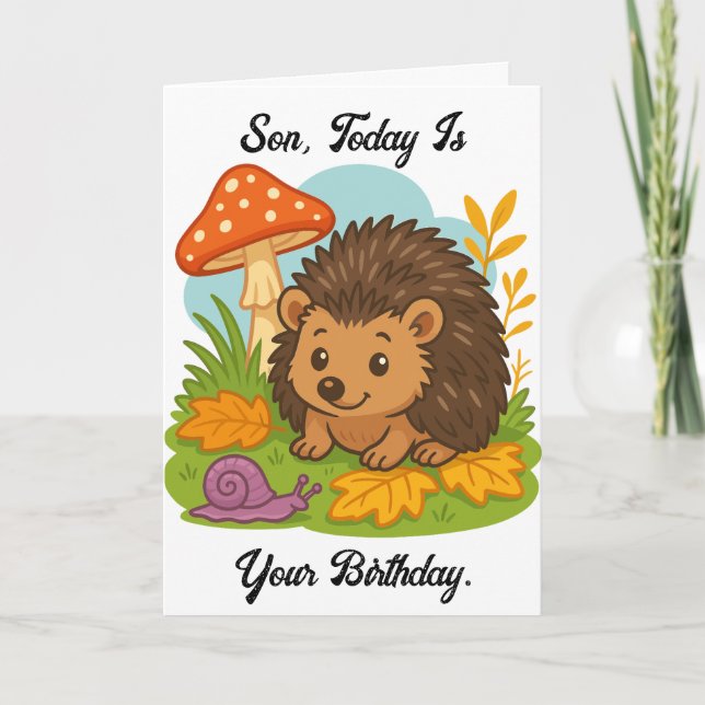 Carte d'anniversaire pour un fils avec un hérisson (Devant)