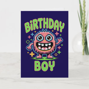 Carte d'anniversaire pour un garçon mignon monstre