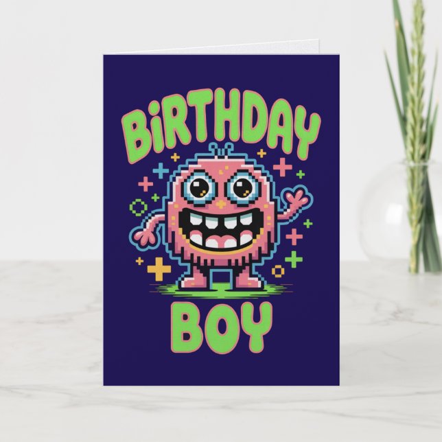 Carte d'anniversaire pour un garçon mignon monstre (Devant)