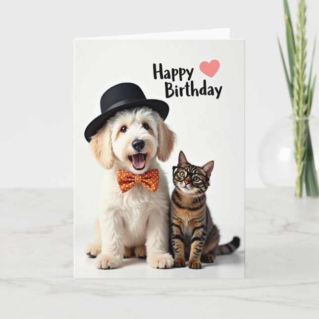 Carte d'anniversaire pour un joyeux duo d'animaux  (Devant)