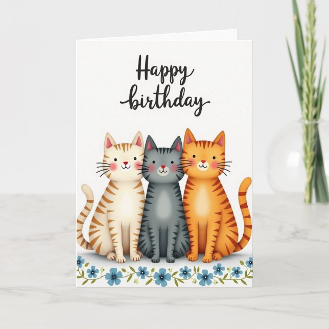 Carte d'anniversaire pour un trio félin adorable (Devant)
