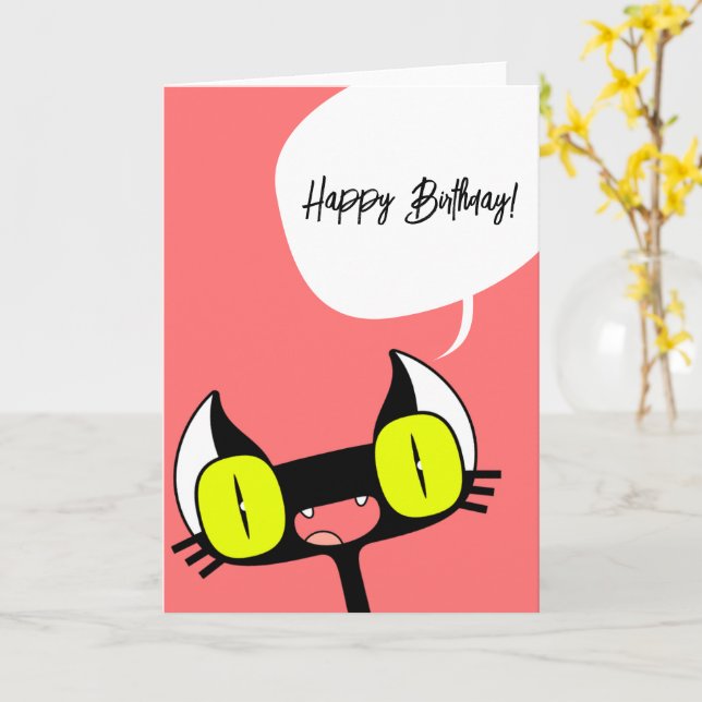 Carte d'anniversaire pour une fille avec un chaton (Fleur jaune)
