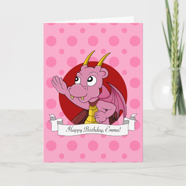 Carte d'anniversaire pour une fille avec un dragon (Devant)