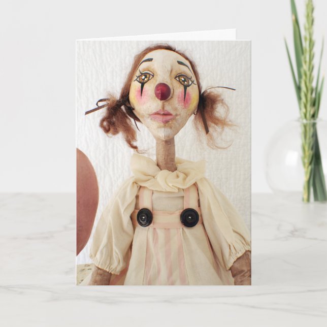 Carte d'anniversaire primitive de clown d'art (Devant)