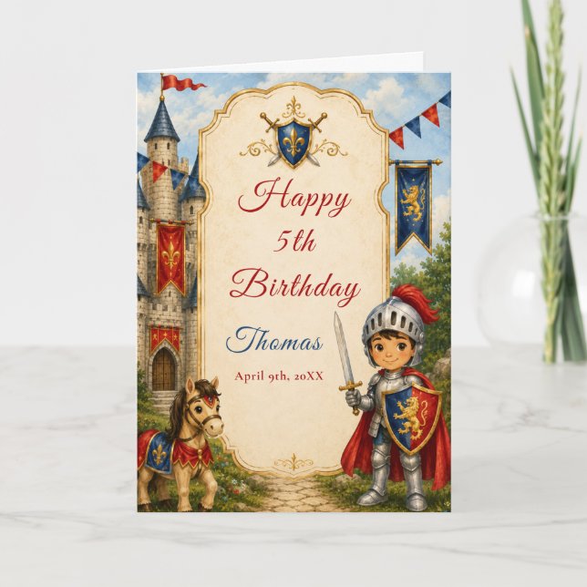 Carte d'anniversaire Princesse Château Dragon (Devant)