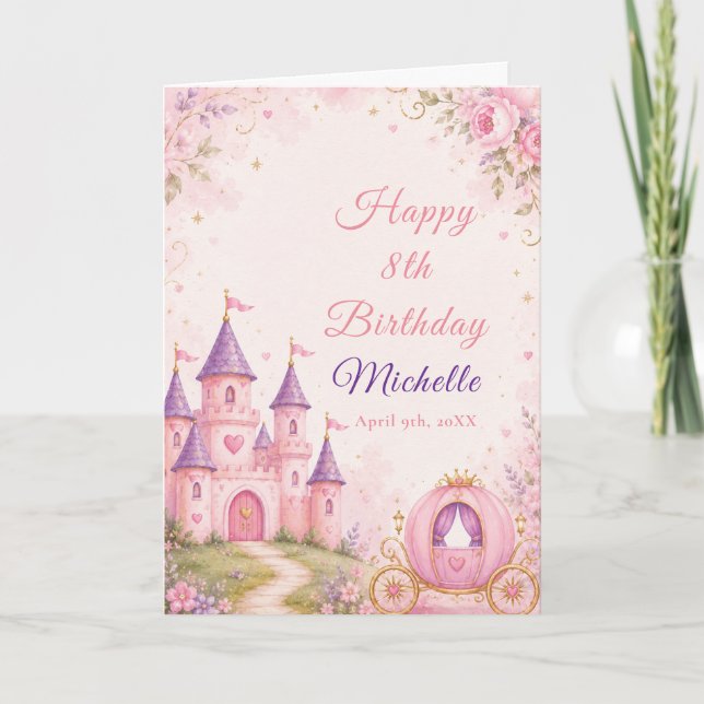 Carte d'anniversaire Princesse Château et Carrosse (Devant)
