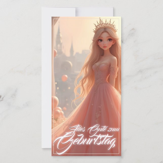 Carte d'anniversaire princesse en rose (Devant)