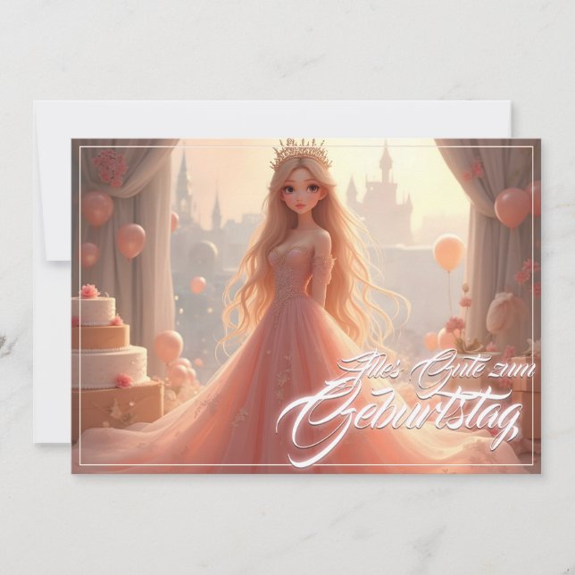 Carte d'anniversaire princesse en rose (Devant)