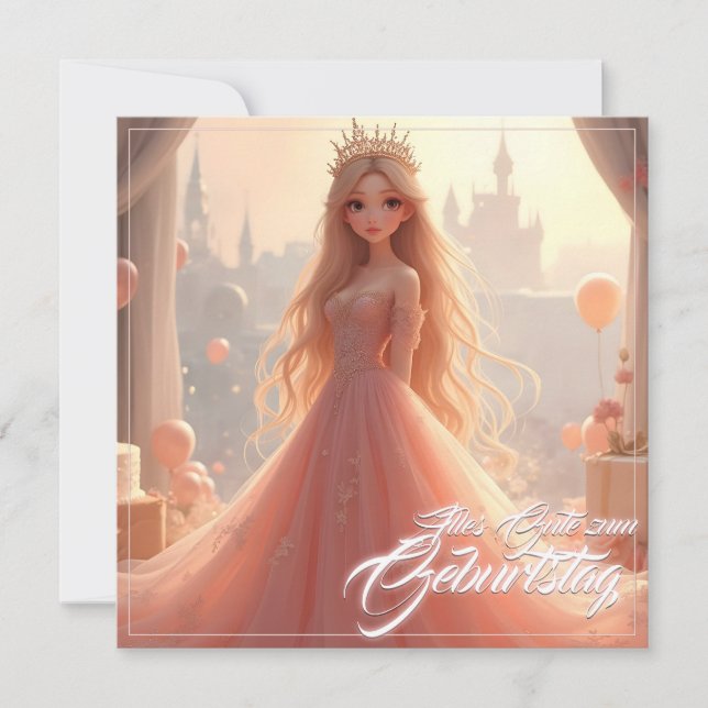 Carte d'anniversaire princesse en rose (Devant)