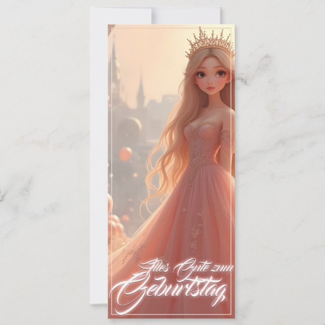 Carte d'anniversaire princesse en rose (Devant)