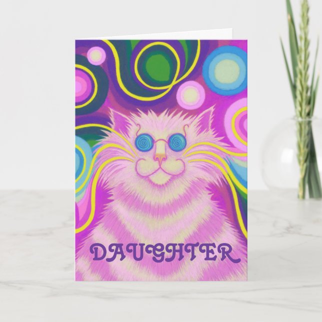 Carte d'anniversaire Psy-cat-delic Pink "Daughter" (Devant)