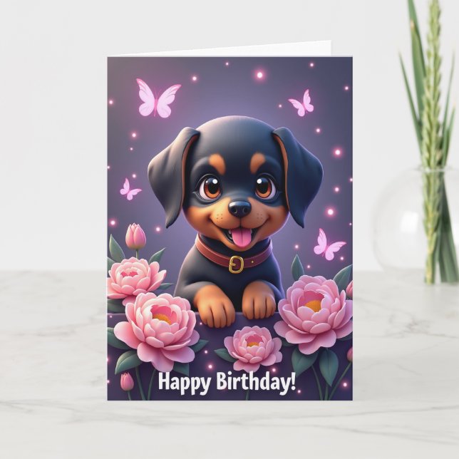 Carte d'anniversaire Puppys Peony (Devant)
