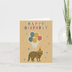 Carte d'anniversaire Raccoon sur Kraft Arrière - p