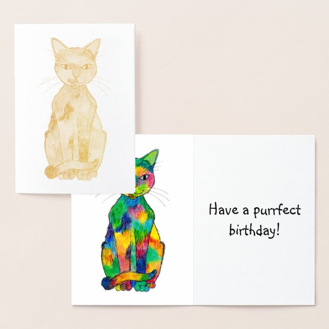 Carte d'anniversaire Rainbow Cat Foil (Affichage)