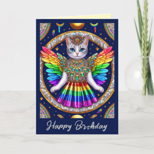 Carte d'anniversaire   Rainbow Pride Angel Cat Spa