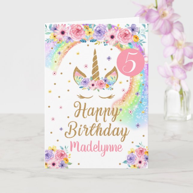 Carte d'anniversaire Rainbow Unicorn (Orchidée)