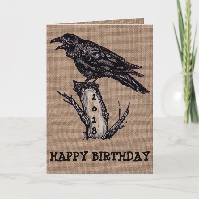 Carte d'anniversaire Raven Burlap Personnalisation (Devant)