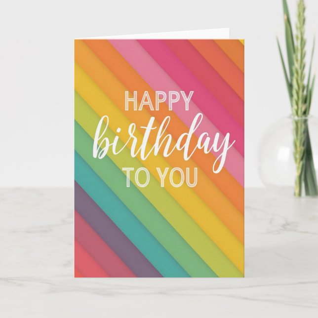 Carte d'anniversaire rayée arc-en-ciel joyeuse (Devant)