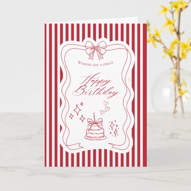Carte d'anniversaire rayée chic (Fleur jaune)