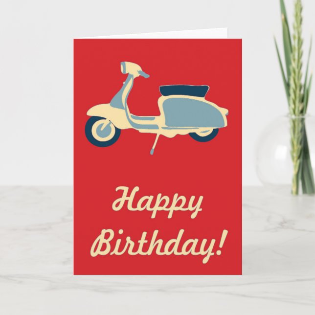 Carte d'anniversaire Red Blue and Cream Retro Scoo (Devant)