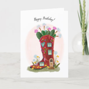Carte d'anniversaire Red Cowboy Boot and Cactus