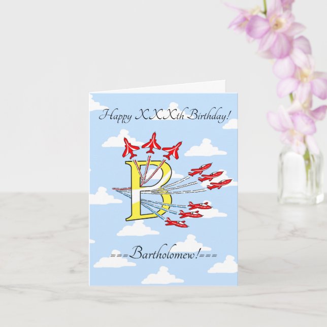 Carte d'anniversaire Red Jet Planes Initial B Blue (Orchidée)