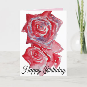 Carte d'anniversaire Red Rose Watercolor