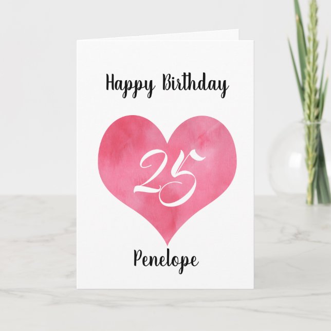 Carte d'anniversaire Red Watercolor Heart 25th Bir (Devant)