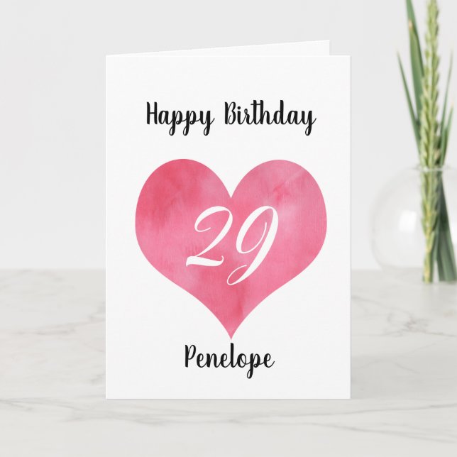 Carte d'anniversaire Red Watercolor Heart 29th Bir (Devant)