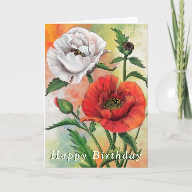 Carte d'anniversaire Red White Poppies (Devant)