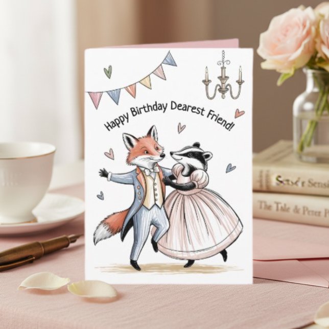 Carte d'anniversaire Regency style Fox et Badger B (Créateur téléchargé)