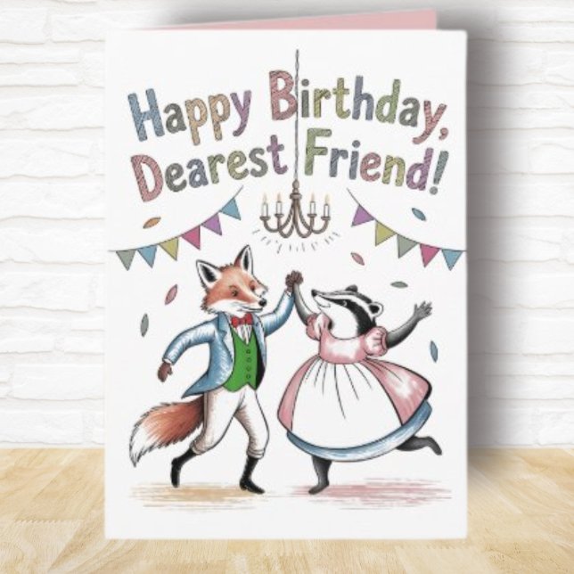 Carte d'anniversaire Regency style Fox et Badger B (Créateur téléchargé)