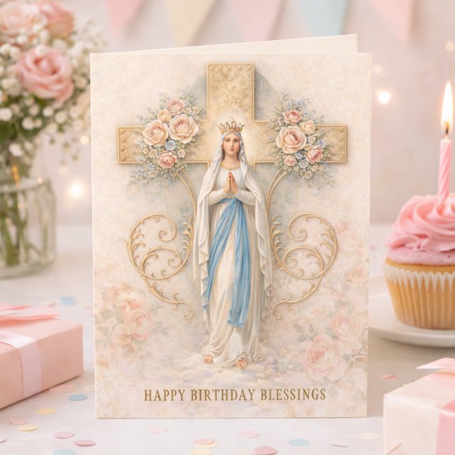 Carte d'anniversaire religieuse de la Vierge Marie (Créateur téléchargé)