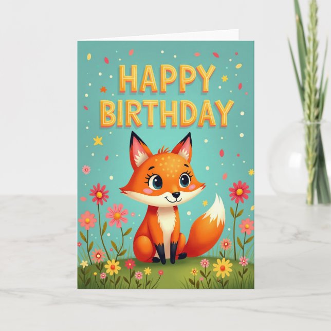 Carte d'anniversaire renard douce (Devant)