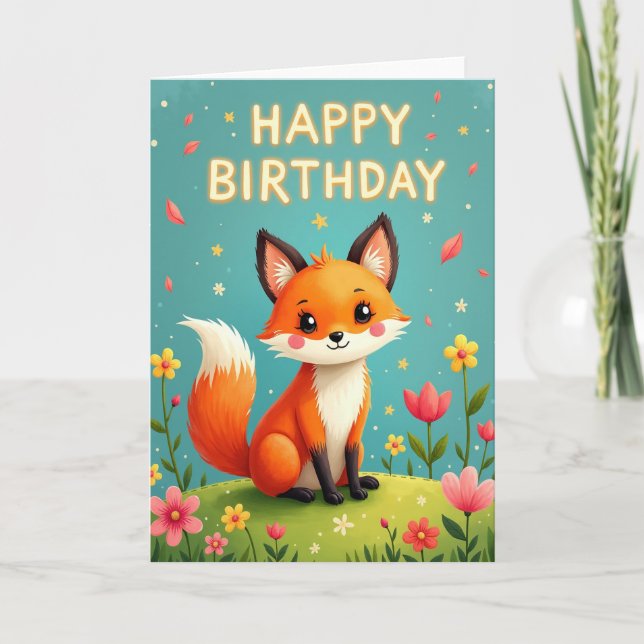 Carte d'anniversaire renard doux (Devant)
