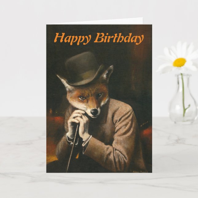 Carte d'anniversaire Renard en Casquette (Petite plante)