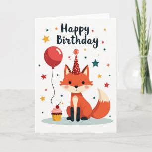 Carte d'anniversaire Renard Festif Chapeau
