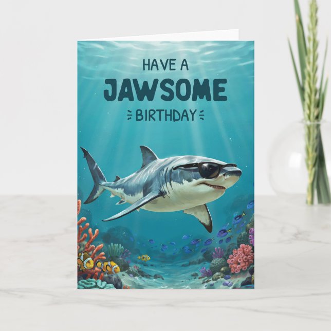 Carte d'anniversaire requin pour garçons et hommes (Devant)