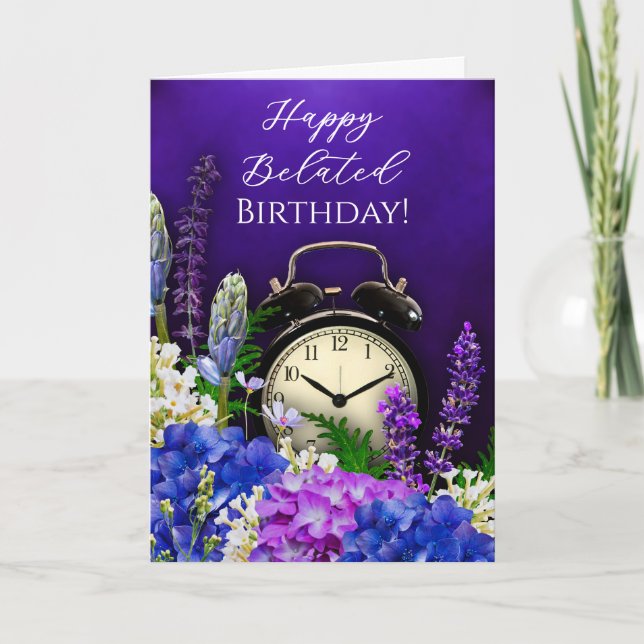 Carte d'anniversaire retardée à l'horloge florale  (Devant)