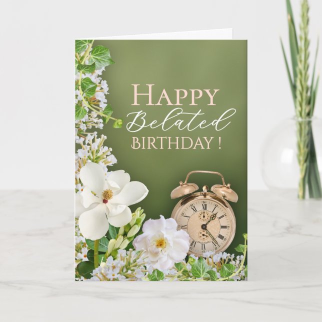 Carte d'anniversaire retardée florale botanique ve (Devant)
