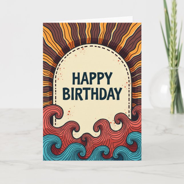 Carte d'anniversaire rétro avec vagues (Devant)