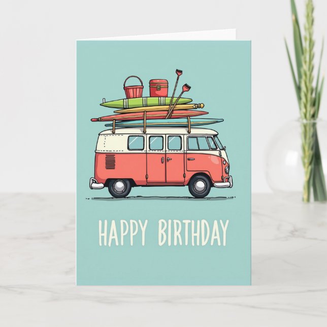 Carte d'anniversaire Rétro Caravane (Devant)