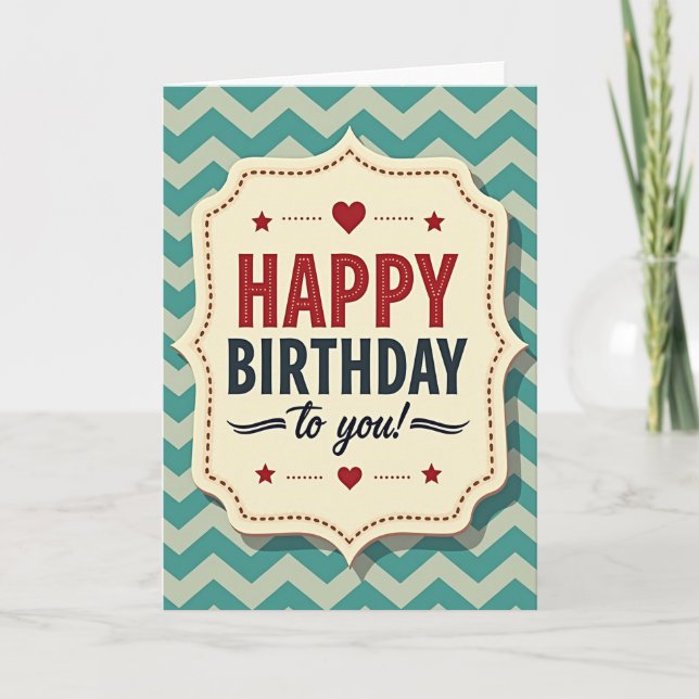Carte d'anniversaire Rétro Chevron (Devant)