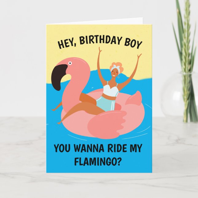 Carte d'anniversaire rétro coquine flamingo pour a (Devant)