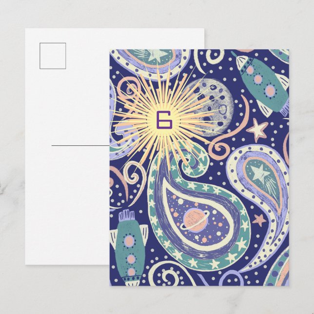Carte d'anniversaire Rétro Espace Galaxie (Devant / Derrière)